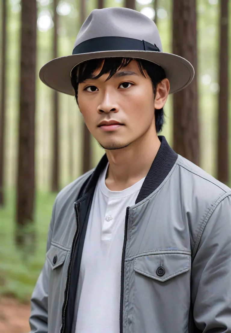 AI-generated image of a man with a hat in a forest