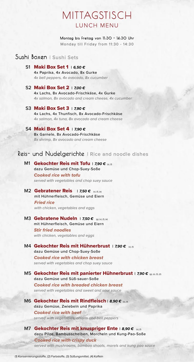 Menu page with the lunch offers
