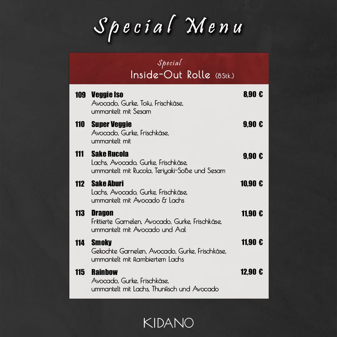 Instagram post with the special menu